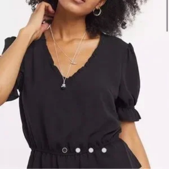 Topshop Dark black Ruffle V-Neck Blouse - Picture 4 of 5